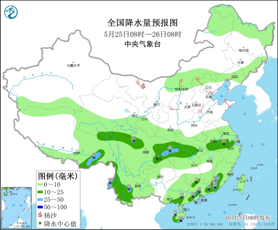 貴州至長江中下游將有較強降雨 華北東北等地多大風天氣